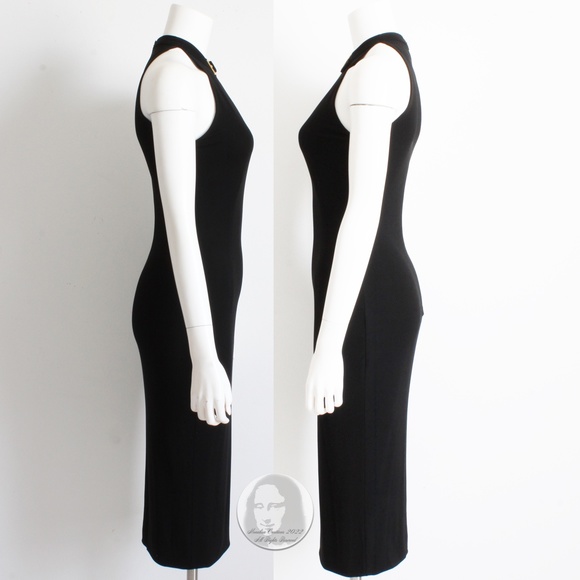 Dolce & Gabbana Dress Black Jersey Buckle Collar Keyhole Chest Wiggle Bodycon - Picture 7 of 9